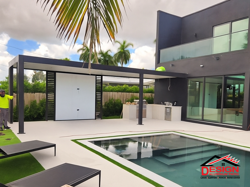 Large custom aluminum patio cover for family gatherings in Ocala FL, durable and modern